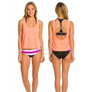 TYR Santomi Offwall Tank Swim Coverup Strappy Open Back Coral Women's S (4/6)